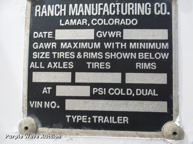 image for item DA7272 1995 Ranch bottom dump trailer