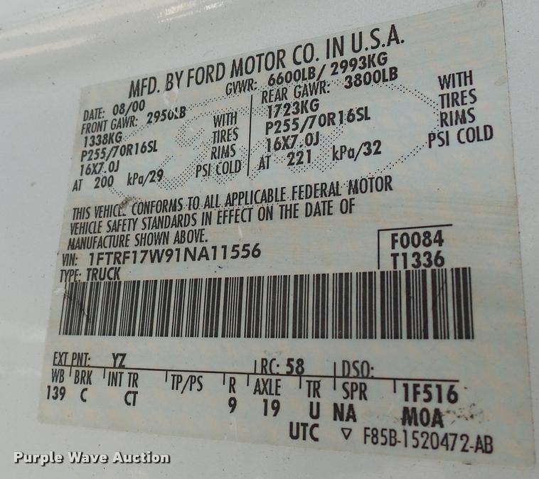 image for item AT9588 2001 Ford F150 pickup truck