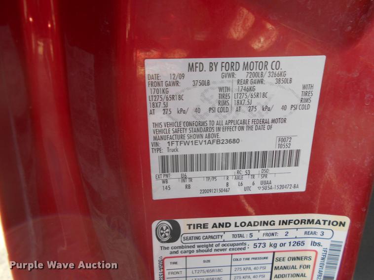 image for item BU9424 2010 Ford F150 SuperCrew pickup truck