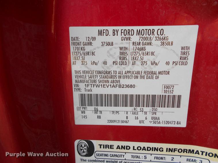 image for item BU9424 2010 Ford F150 SuperCrew pickup truck