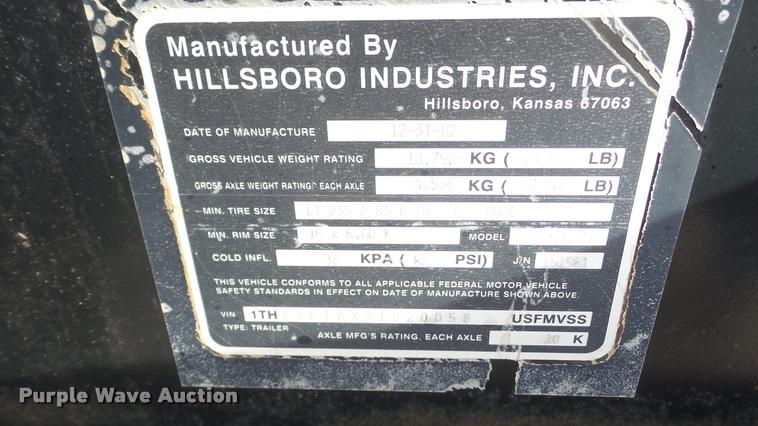 image for item DA0292 2003 Hillsboro 700 equipment trailer