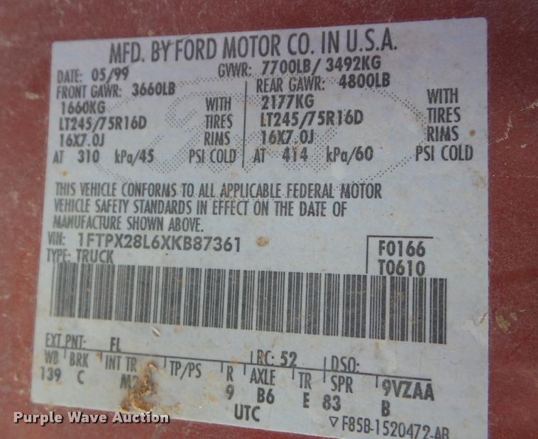 image for item DA7574 1999 Ford F250 SuperCab pickup truck