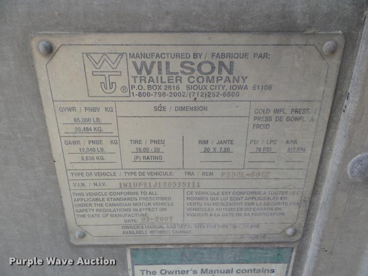 image for item DA7581 2008 Wilson PSDCL-408P livestock trailer