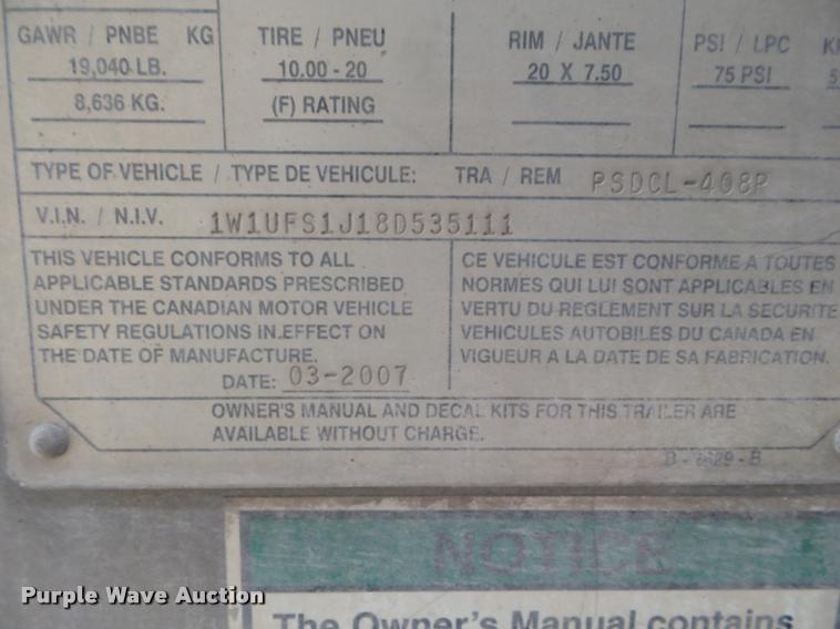 image for item DA7581 2008 Wilson PSDCL-408P livestock trailer