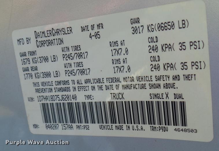 image for item DB2307 2005 Dodge Ram 1500 Quad Cab pickup truck