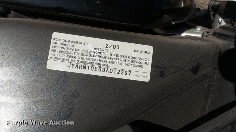 image for item DJ9298 2003 Yamaha YZF-R1 motorcycle