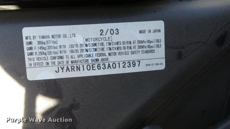 image for item DJ9298 2003 Yamaha YZF-R1 motorcycle