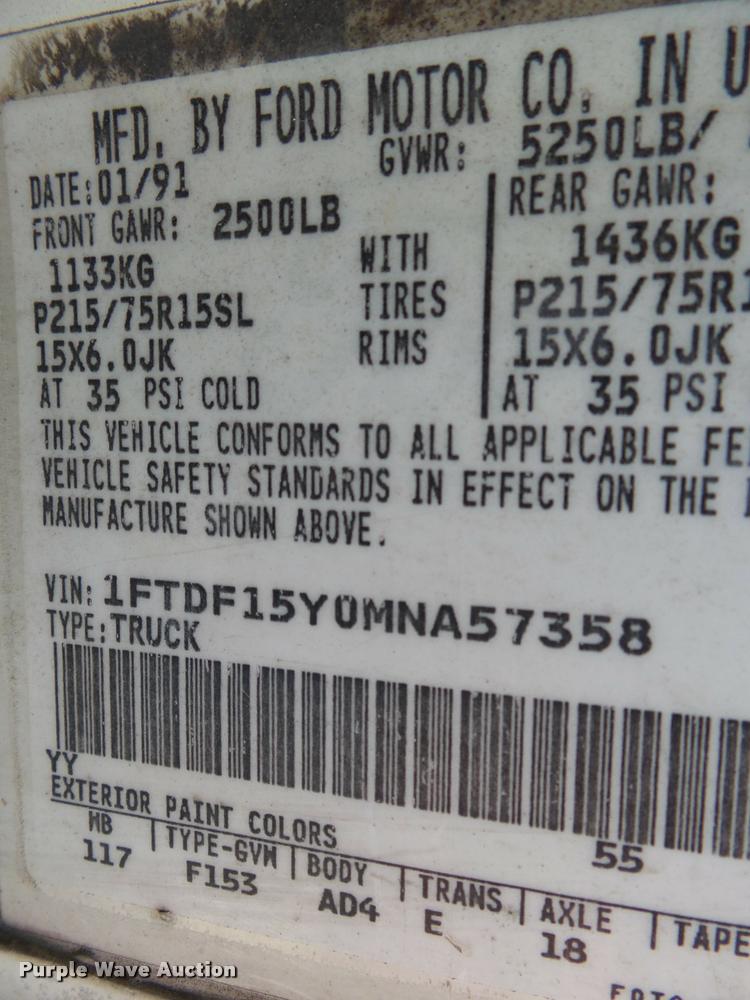 image for item K3393 1991 Ford F150 pickup truck