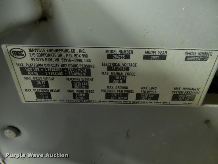 image for item AL9012 2000 Mec 2647ES scissor lift