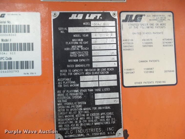 image for item CB9781 2002 JLG 450AJ SII boom lift
