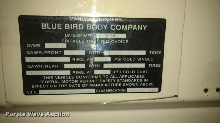 image for item DA5506 1993 Blue Bird TC2000 school bus