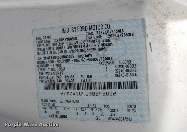 image for item DB3772 2003 Ford Windstar van