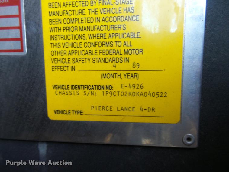 image for item J2637 1989 Pierce Lance pumper fire truck