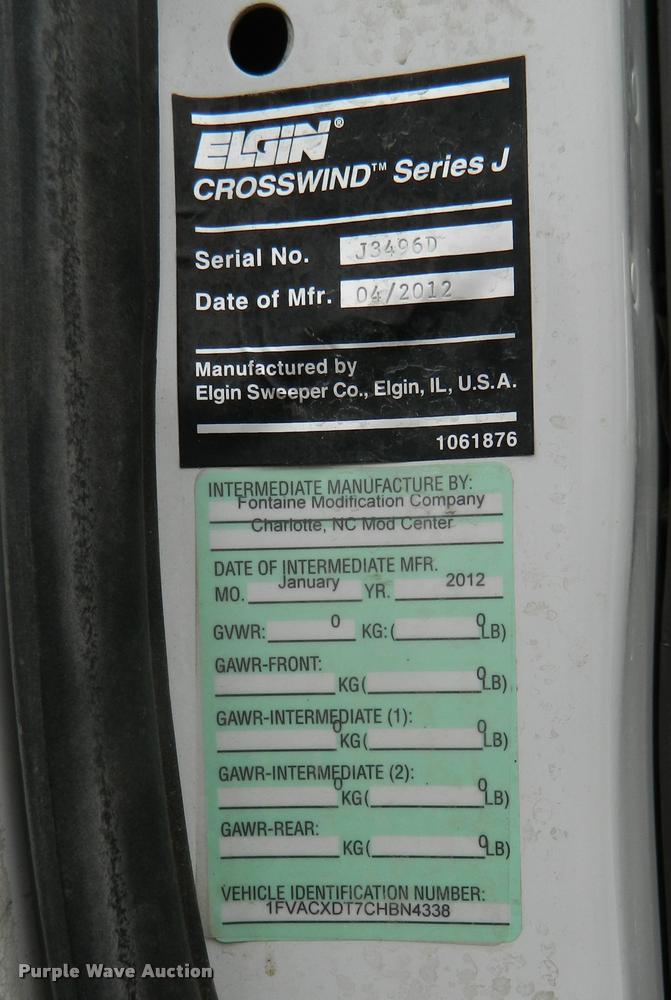 image for item J8798 2012 Freightliner Business Class M2 Elgin Crosswind Regenerative Series J300 street sweeper truck