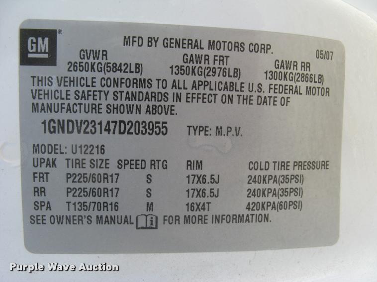 image for item L3945 2007 Chevrolet Uplander LS Ext. van