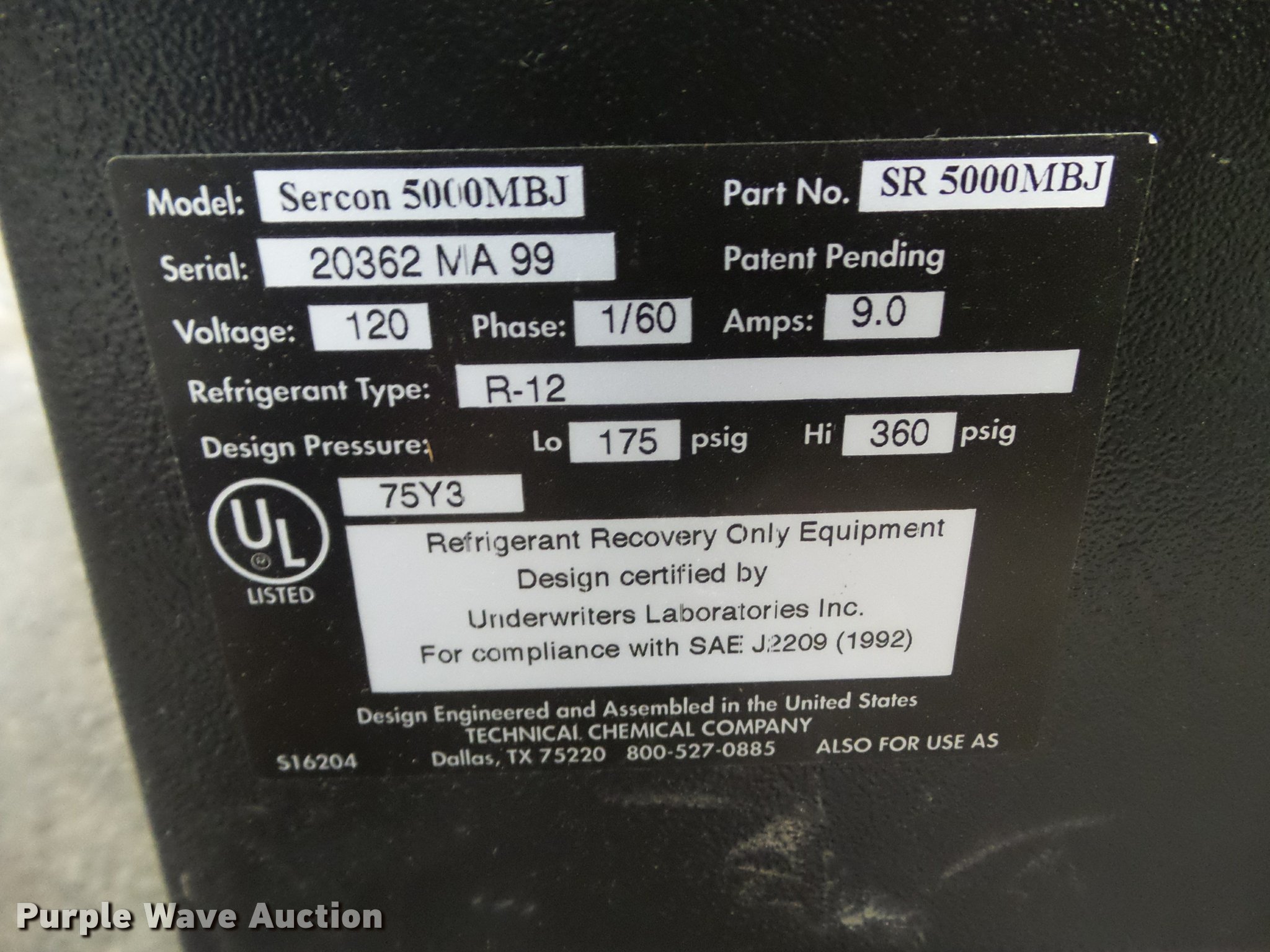 Sercon 5000 AC recovery system in Des Moines, IA | Item CB9796 sold ...