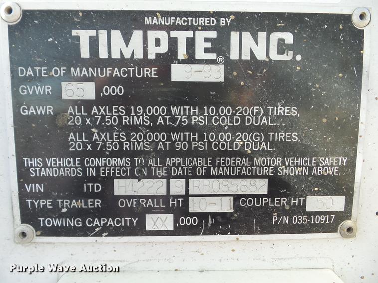 image for item AG9270 1994 Timpte double hopper grain trailer