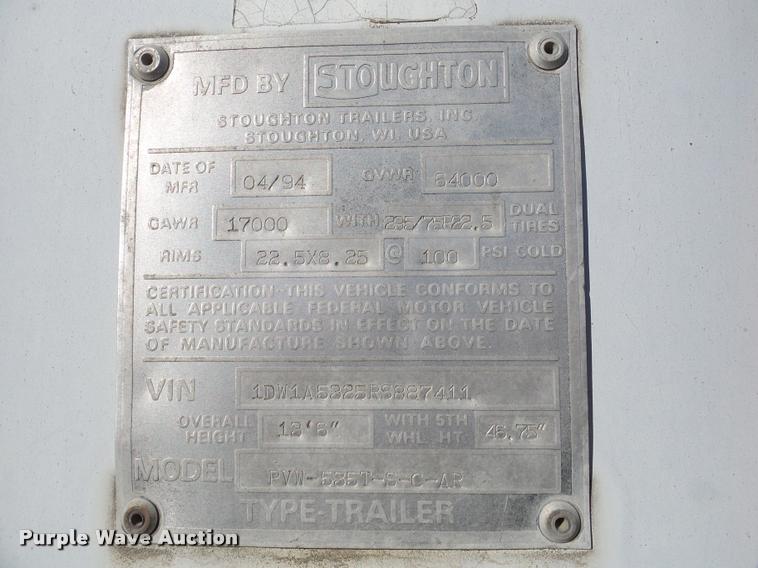 image for item DA7356 1994 Stoughton dry van trailer