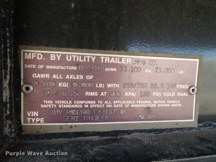 image for item L1629 2015 Utility Trailers drop deck trailer