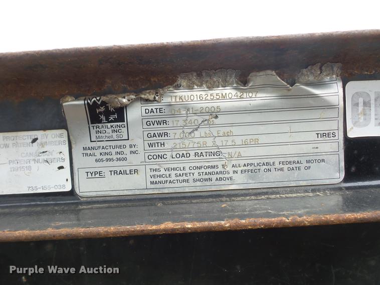 image for item L4549 2005 Trail King TK14U equipment trailer