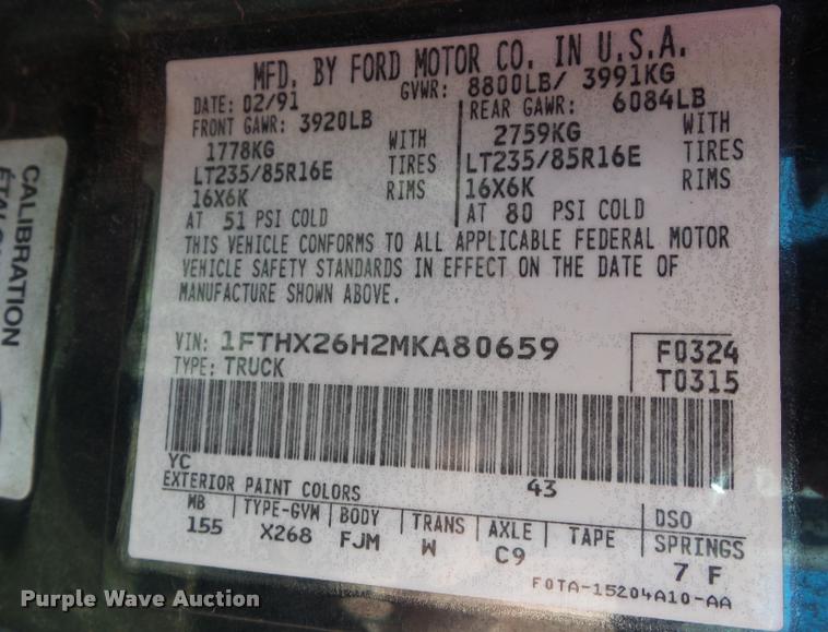 image for item CB9827 1991 Ford F250 HD XLT SuperCab pickup truck