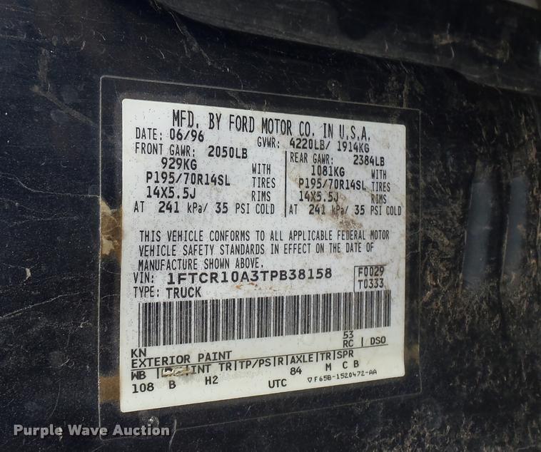 image for item DA0313 1996 Ford Ranger pickup truck