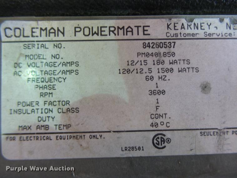 image for item DA9391 Coleman 1850 generator