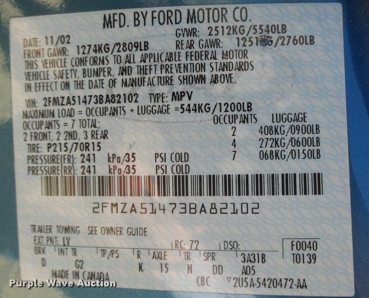 image for item DB1930 2003 Ford Windstar van