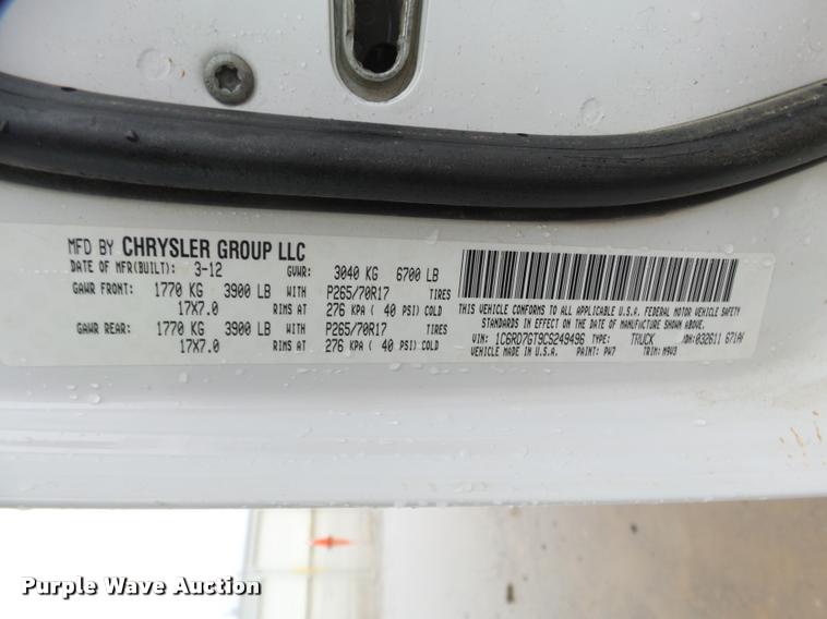 image for item J2625 2012 Dodge Ram 1500 Quad Cab pickup truck