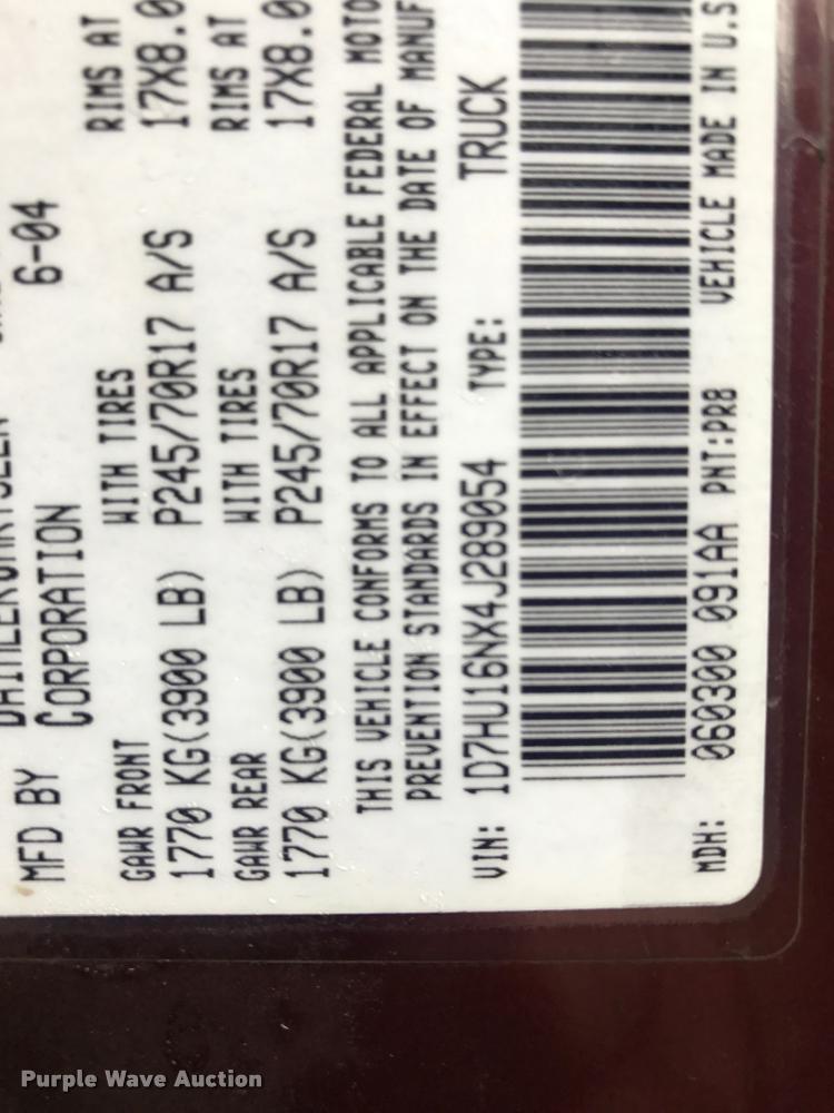 image for item K3342 2004 Dodge Ram 1500 pickup truck