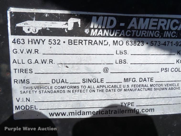 image for item K3343 2009 Mid-america equipment trailer