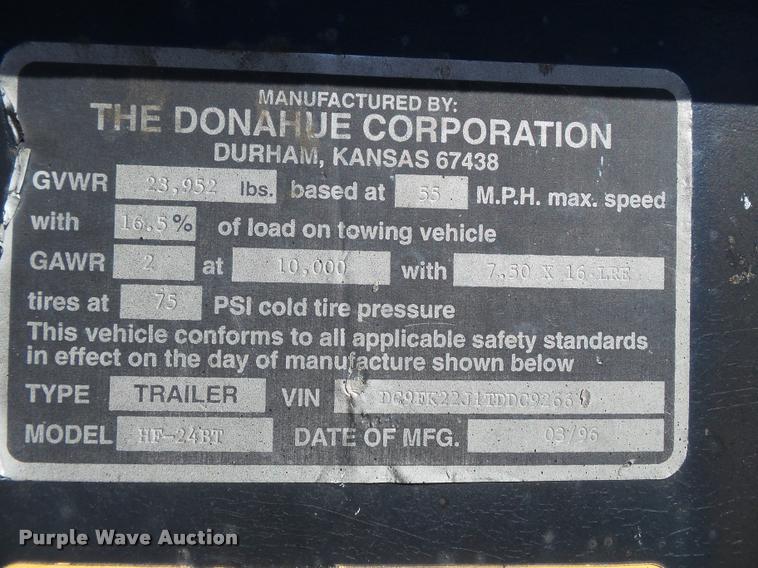 image for item K3344 1996 Donahue HF24BT equipment trailer