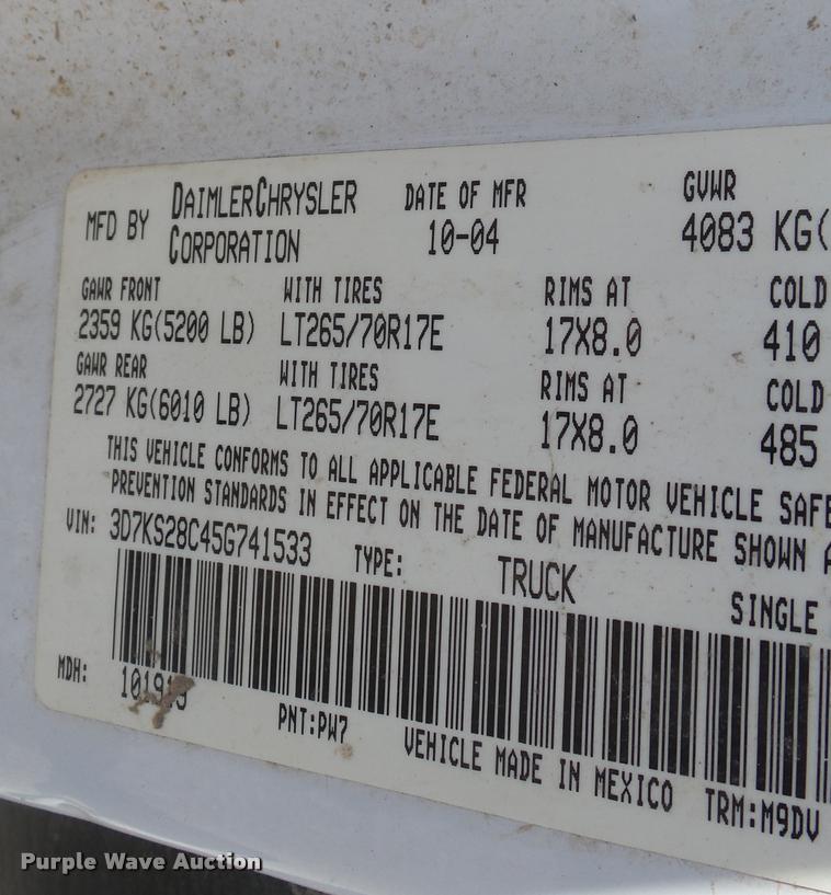 image for item K3367 2005 Dodge Ram 2500 Quad Cab pickup truck