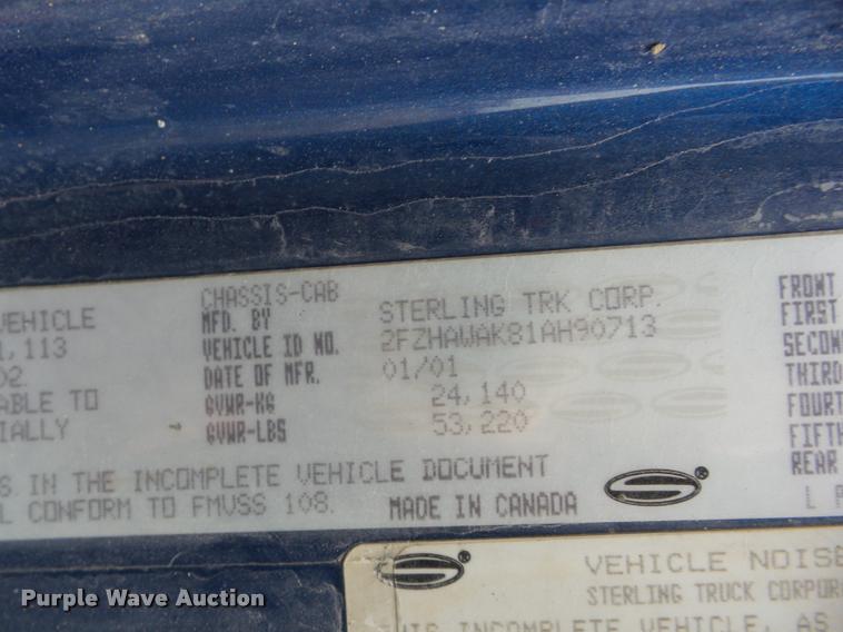 image for item B5409 2001 Sterling LT8500 triple axle dump truck