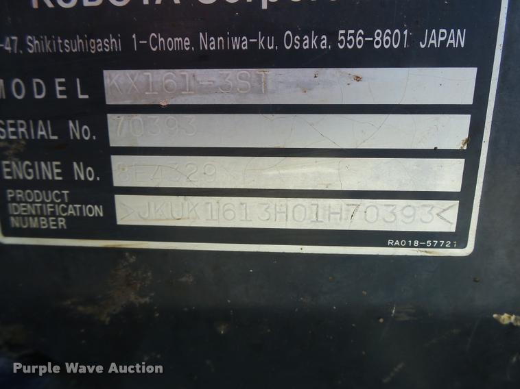 image for item DA3327 2008 Kubota KX161-3 compact excavator