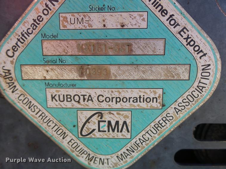 image for item DA3327 2008 Kubota KX161-3 compact excavator