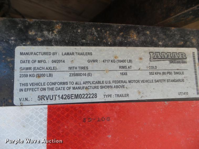 image for item DA7734 2014 Lamar utility trailer