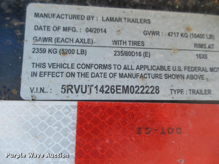 image for item DA7734 2014 Lamar utility trailer