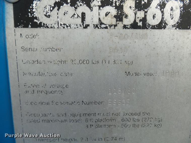image for item K3335 1999 Genie S60 boom lift