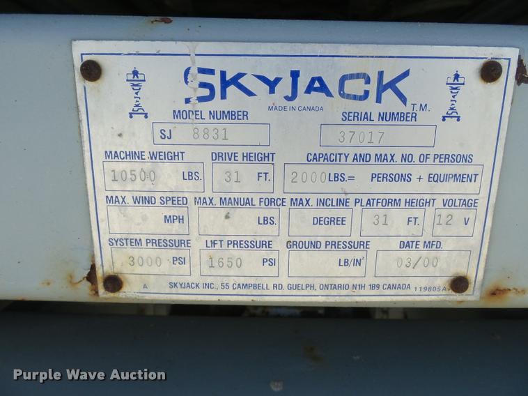 image for item K3348 2000 Skyjack SJ8831 scissor lift