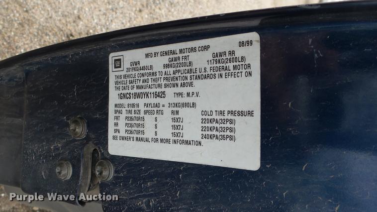 image for item DA0399 2000 Chevrolet Blazer SUV