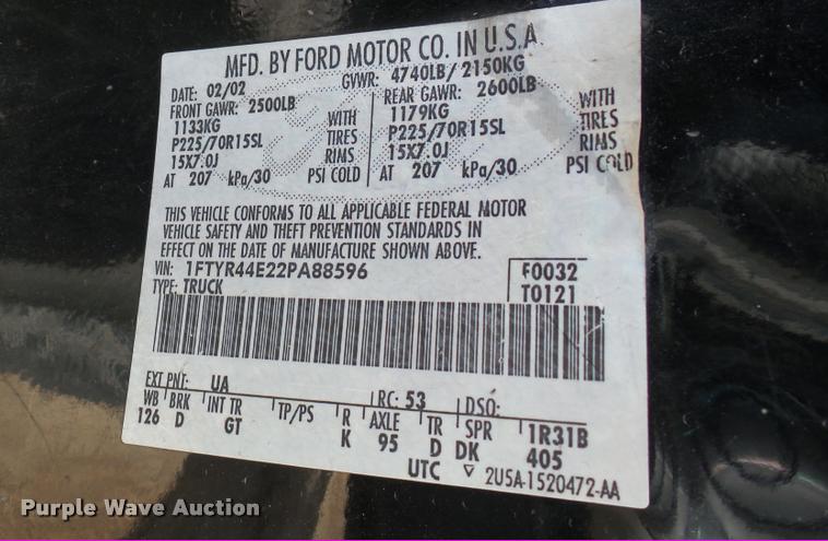 image for item DQ9969 2002 Ford Ranger SuperCab pickup truck