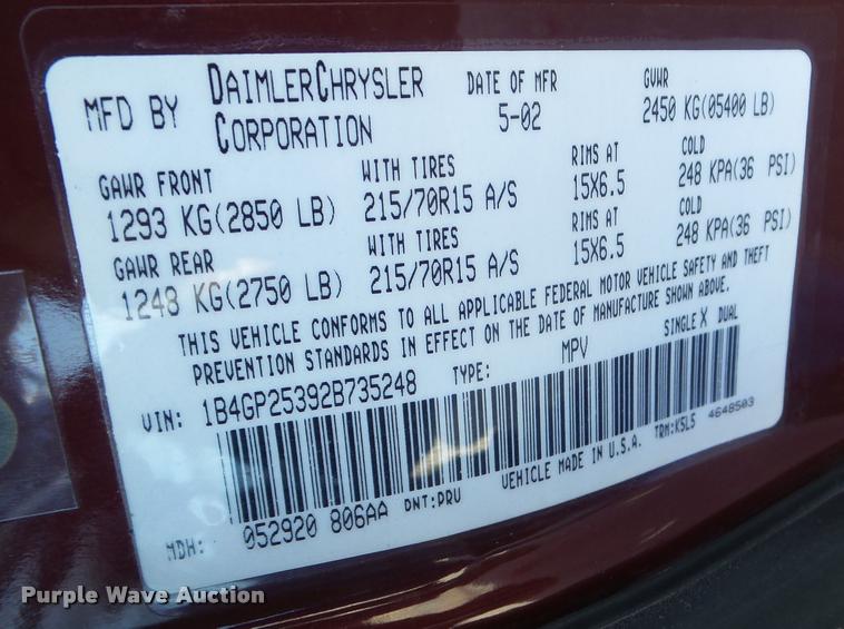 image for item DA7707 2002 Dodge Caravan van
