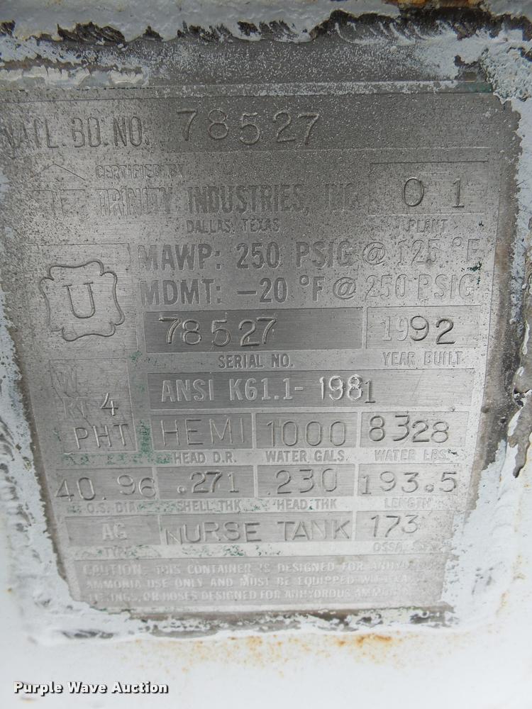image for item AL9028 1992 Trinity steel anhydrous ammonia tank
