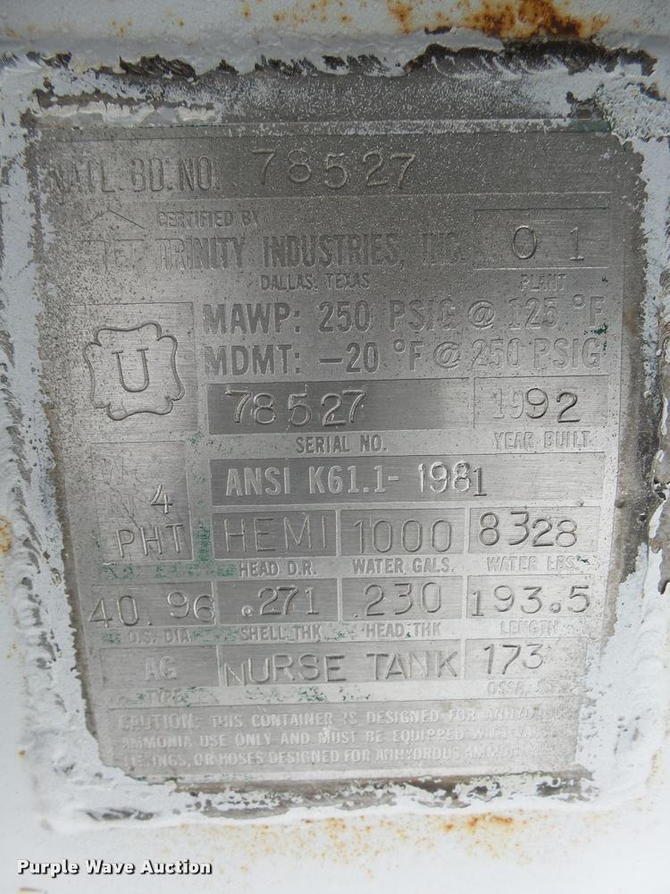 image for item AL9028 1992 Trinity steel anhydrous ammonia tank