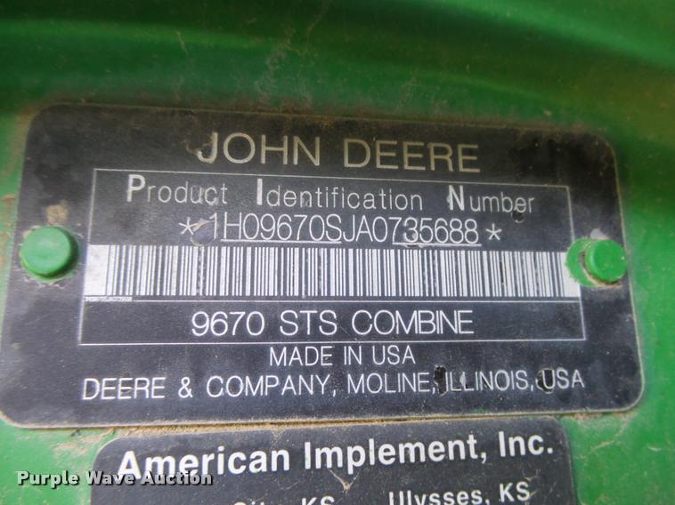 image for item DB1920 2010 John Deere 9670 STS combine