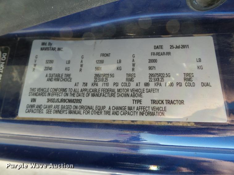 image for item BJ9274 2012 International ProStar Plus semi truck