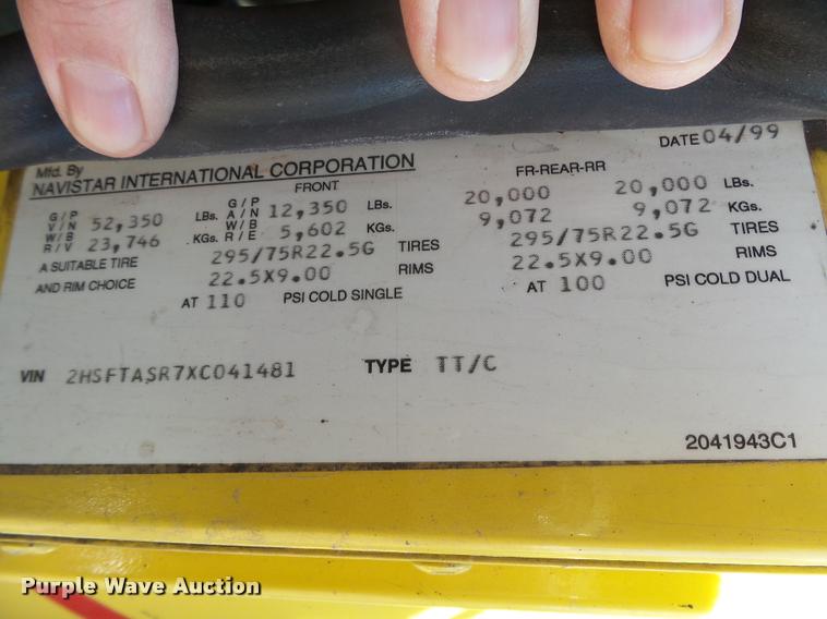 image for item DB1894 1999 International 9900 semi truck