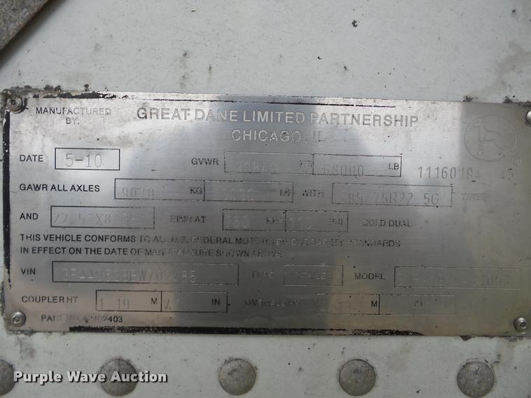 image for item DB5471 2011 Great Dane refrigerated van trailer