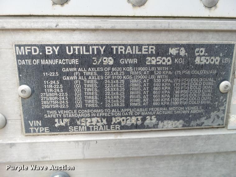 image for item DB5473 1999 Utility Trailers dry van trailer